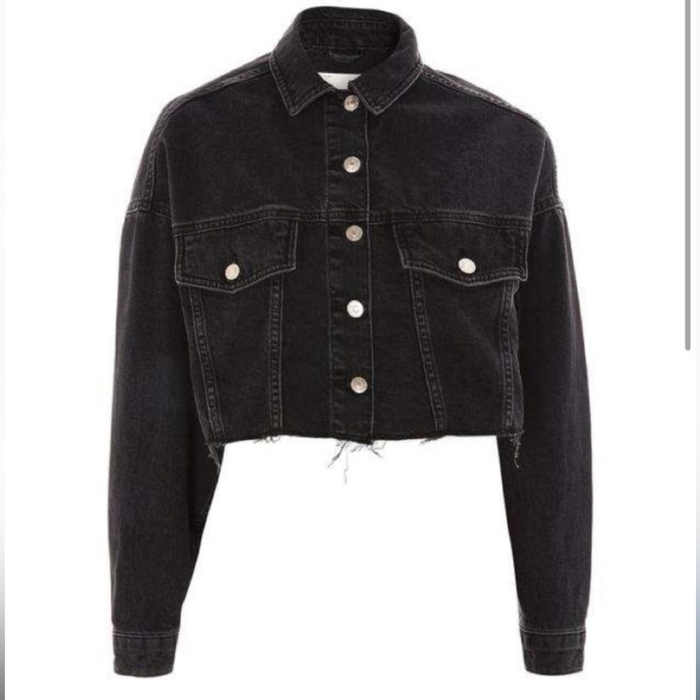 Topshop Women’s Black Cropped Denim Jacket